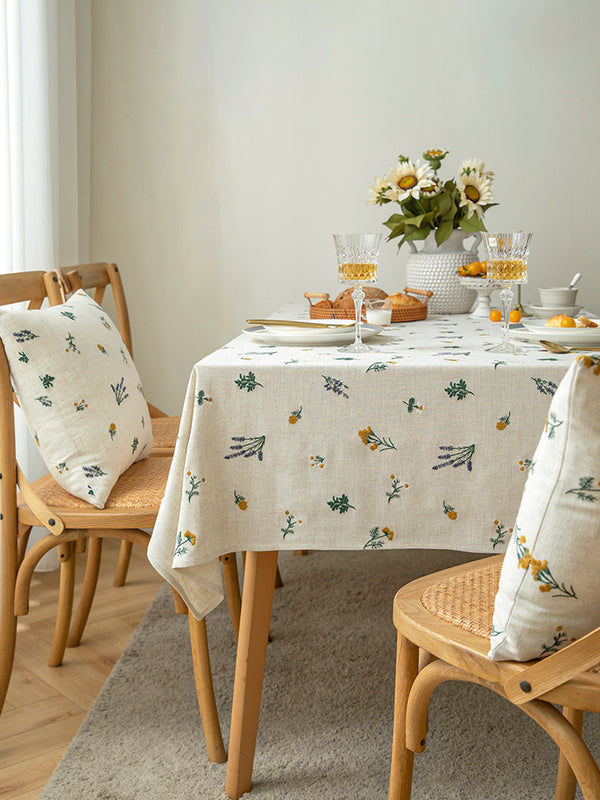 Home Rectangular Embroidered Pastoral Linen Cotton Tablecloth