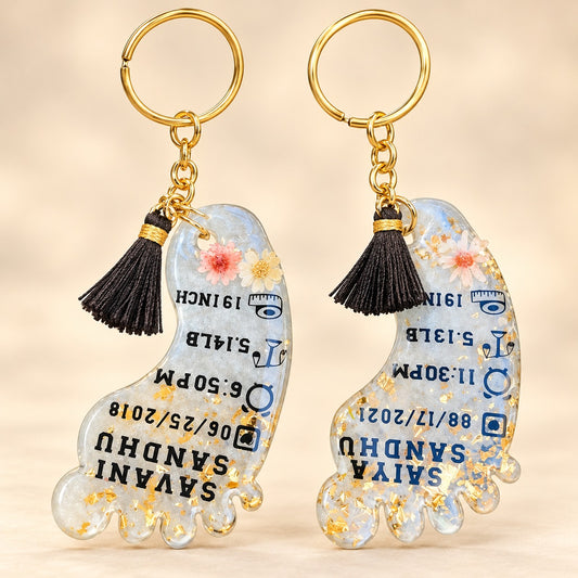 Custom Baby Birth Footprint Resin Keychain